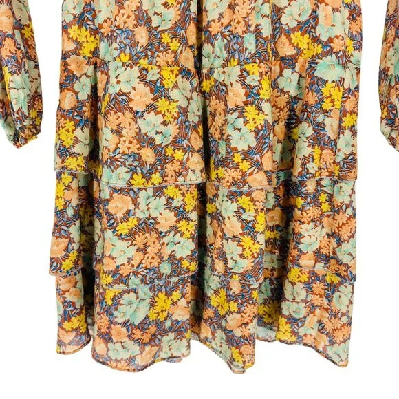 Veronica Beard Abanu Multicolored Floral Tiered 3/4 Sleeve Keyhole Mini Dress 2 - Picture 4 of 11